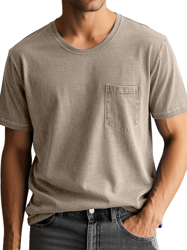 Men's Vintage Distressed Pocket Short Sleeve Round Neck T-shirt