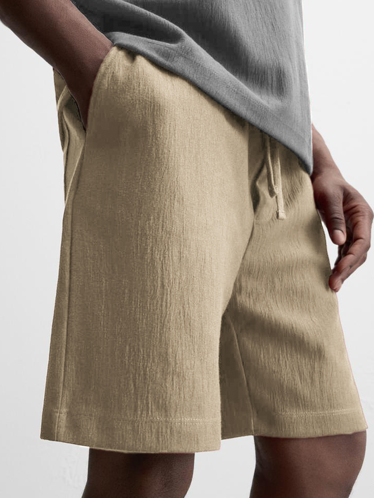 Men's Texture Crinkled Daily Casual Shorts Drawstring Elastic Waist Shorts