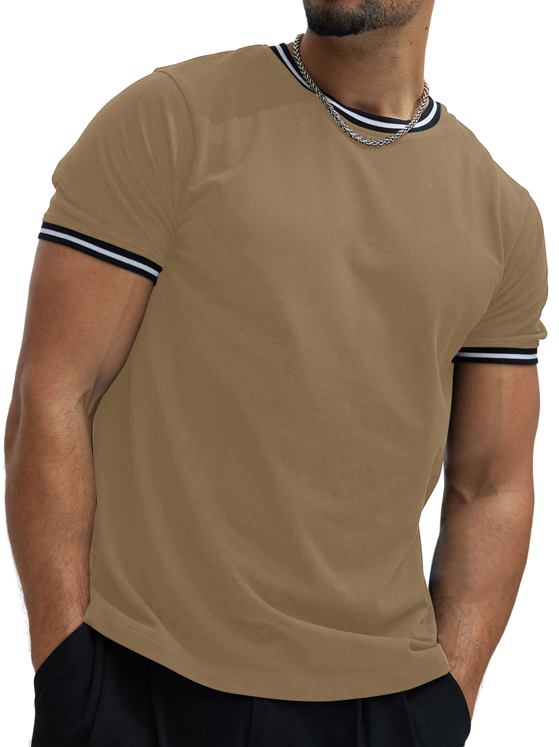 Men's Contrast Color Simple Trendy Fashion Short-sleeved T-shirt
