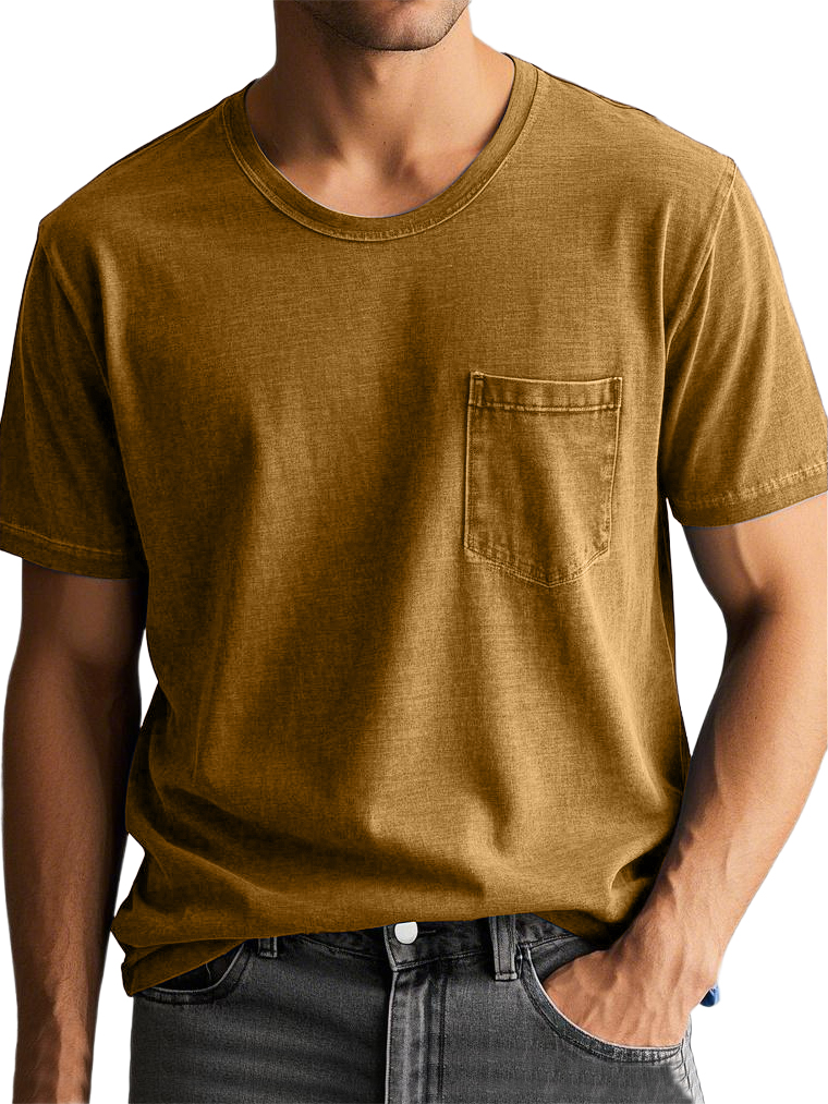 Men's Vintage Distressed Pocket Short Sleeve Round Neck T-shirt