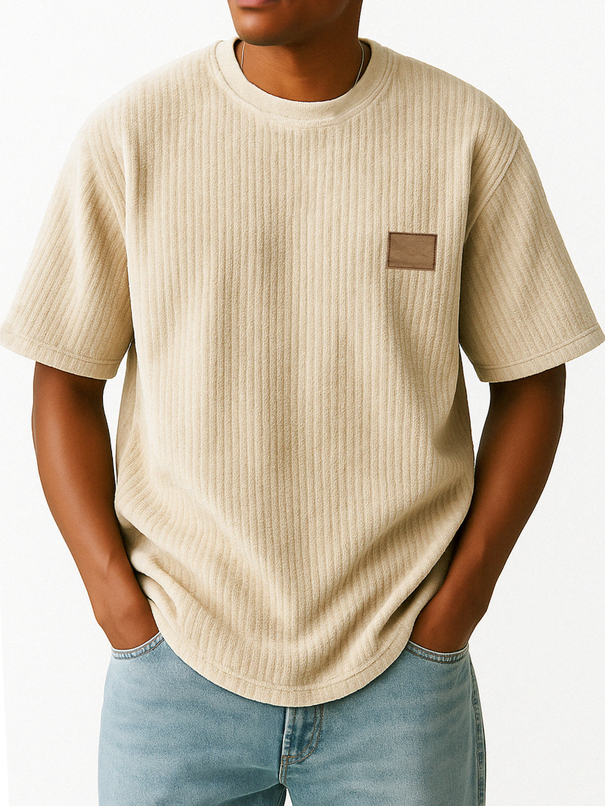 Men's Retro Vertical Stripes Embroidered Logo Casual Short-sleeved T-shirt