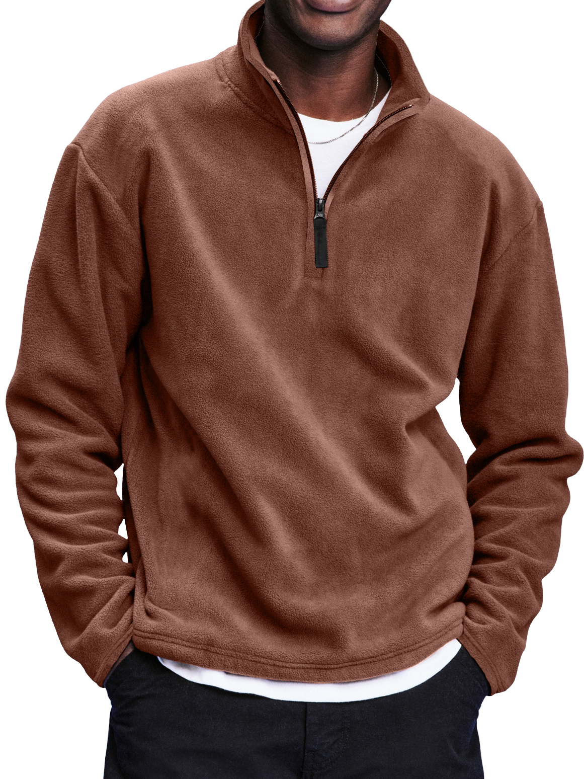 Men's Retro Polar Fleece Quarter Zip Stand Collar Casual Sweatshirt