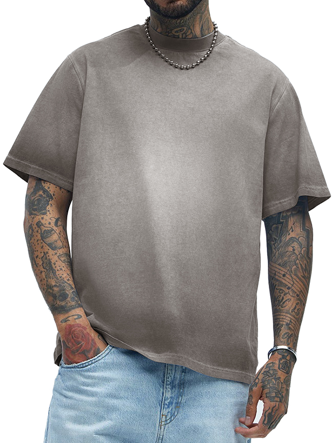 Men's Pure Cotton Gradient Washed Distressed Heavy-duty Short-sleeved T-shirt