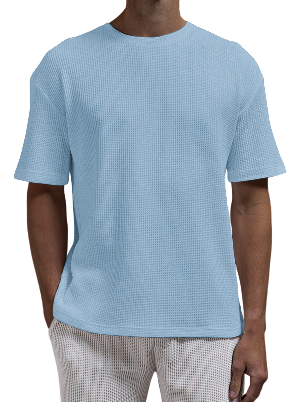 Men's Waffle Texture Simple Casual Pullover Short-sleeved T-shirt