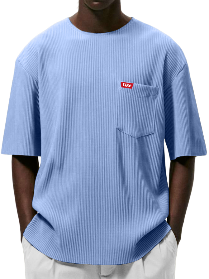 Men's Textured Striped Pocket Fashion Casual Short-sleeved T-shirt