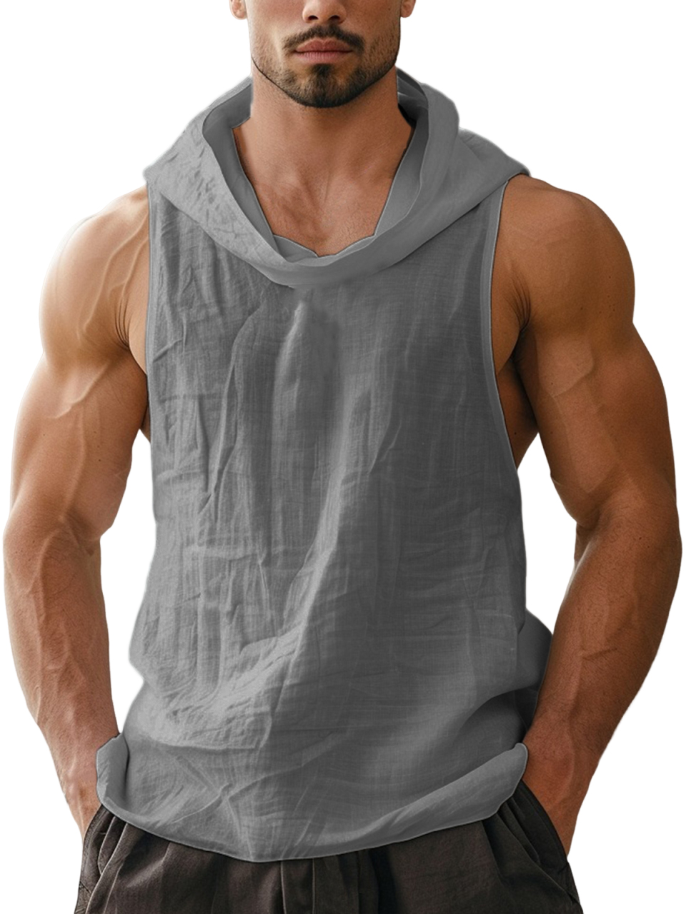 Men's Linen Hooded Breathable Beach Casual Sleeveless Vest T-Shirt Tank Top