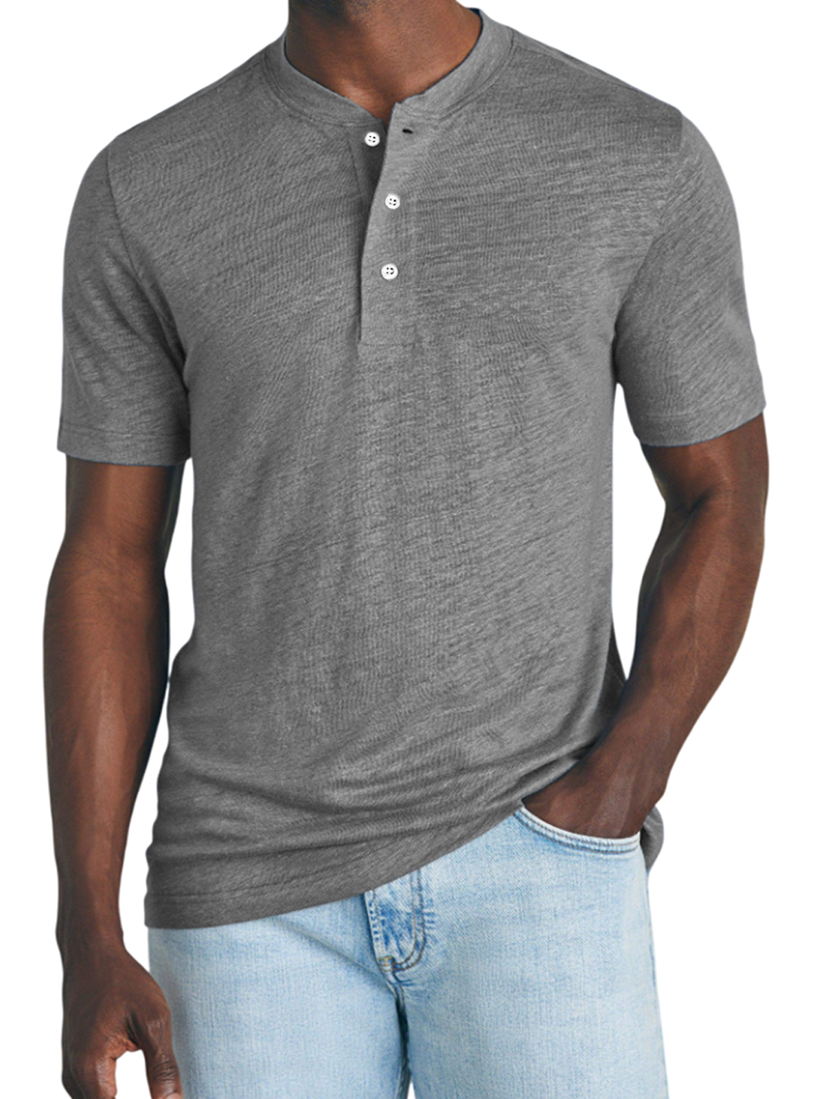Men's Breathable Lightweight Slub Cotton Casual Basic Henley Short Sleeve T-Shirt Top