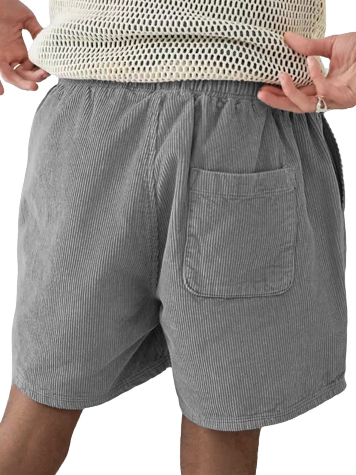 Men's Stylish Corduroy Utility Pocket Lace-up Drawstring Casual Shorts