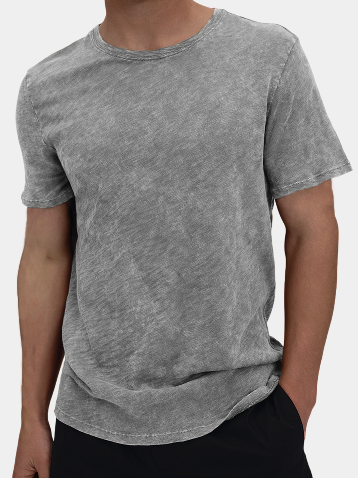 Men's Slub Cotton Retro Distressed Casual Basic Round Neck T-Shirt Top