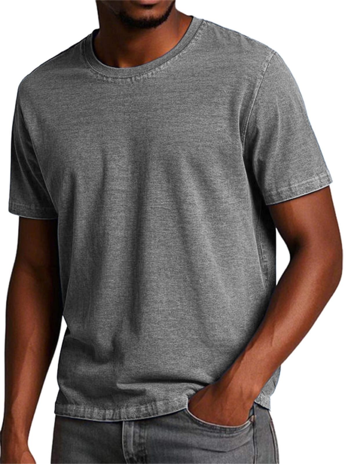 Men's 100% Cotton Washed And Distressed Retro Casual Round Neck Short-sleeved T-shirt
