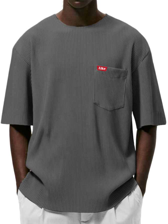 Men's Textured Striped Pocket Fashion Casual Short-sleeved T-shirt