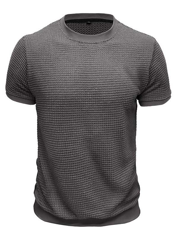 Men's Knitted Waffle Quality Casual Round Neck Short-sleeved T-shirt