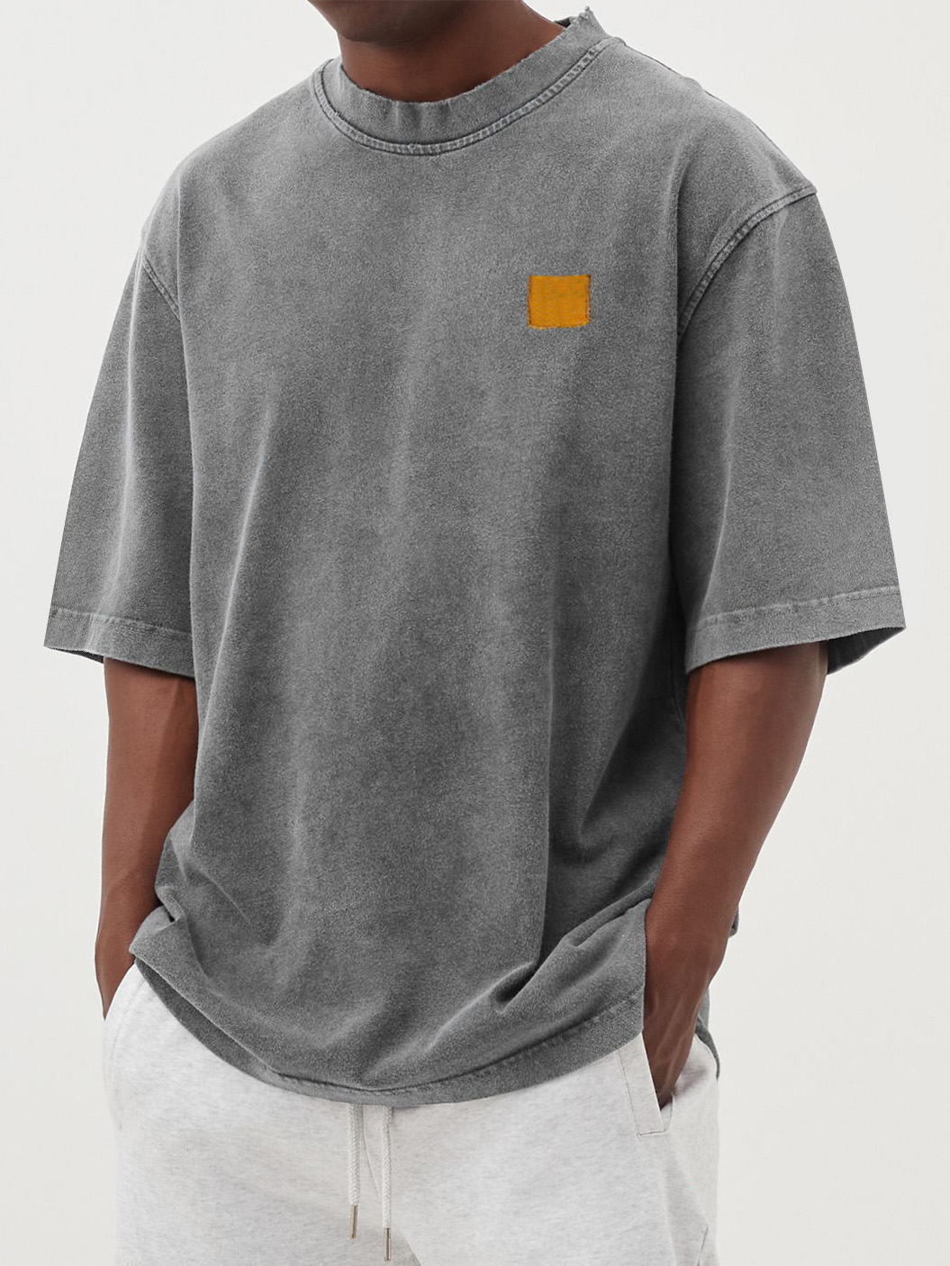 Men's Retro Distressed Washed Embroidered Logo Short-sleeved T-shirt