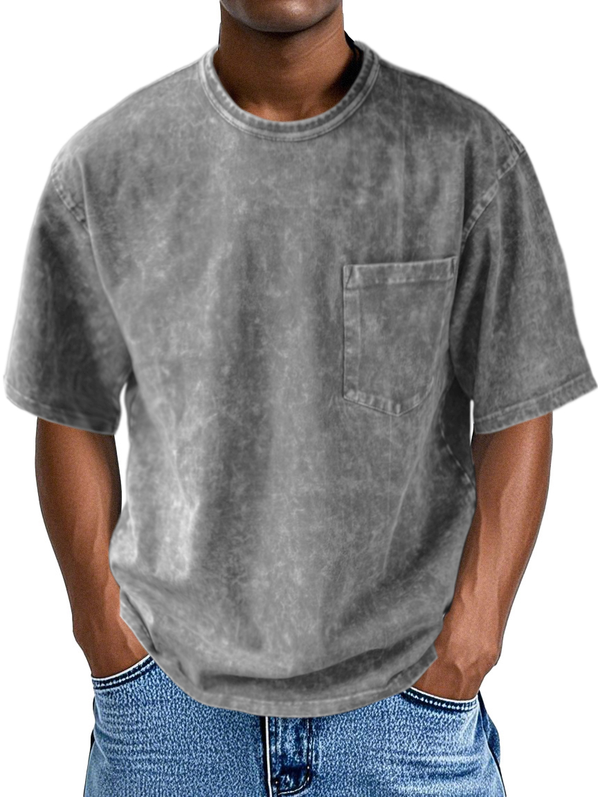 Men's Vintage Washed And Distressed 100% Cotton Pocket T-shirt