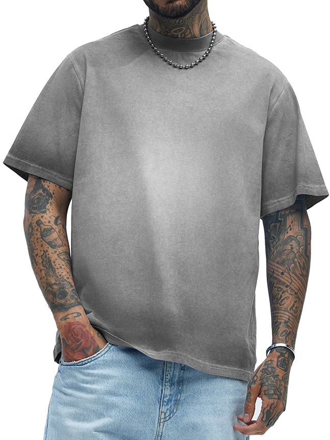 Men's Pure Cotton Gradient Washed Distressed Heavy-duty Short-sleeved T-shirt