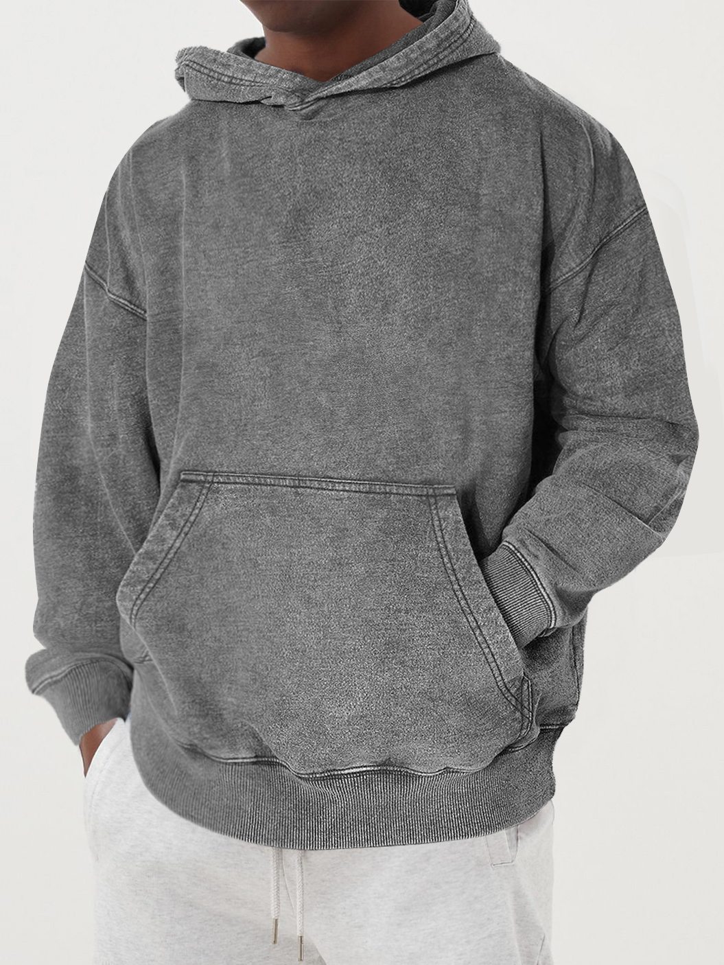 Men's Washed Distressed Cotton Pocket Hoodie