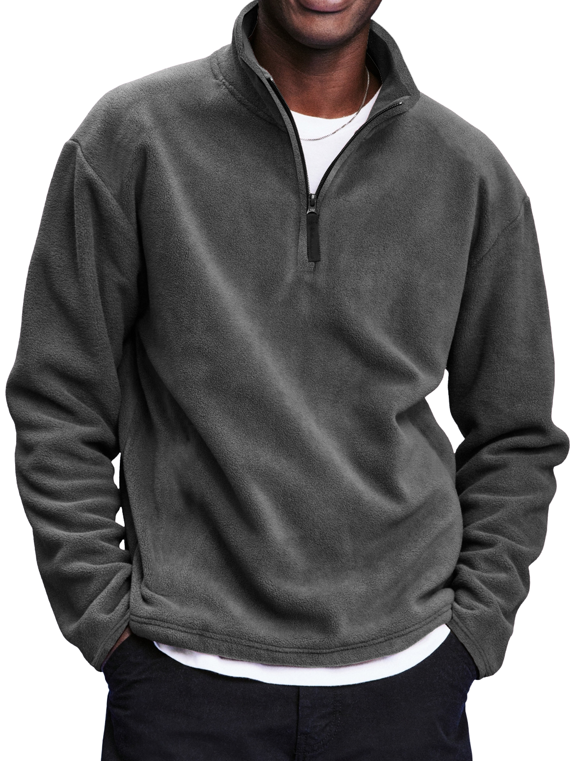 Men's Retro Polar Fleece Quarter Zip Stand Collar Casual Sweatshirt