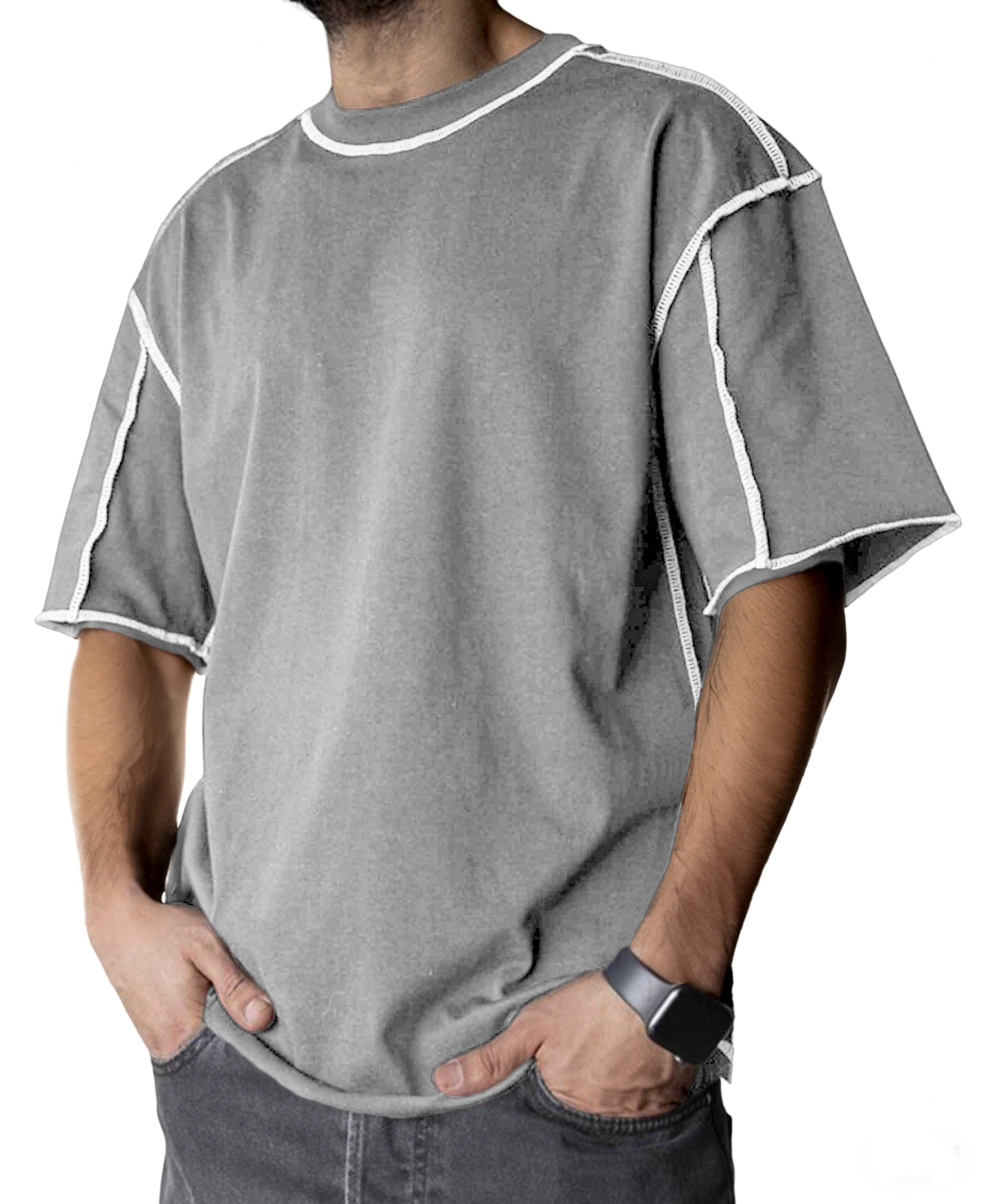 Men's Stylish Contrast Stitch Casual Everyday Basics Crew Neck T-Shirt