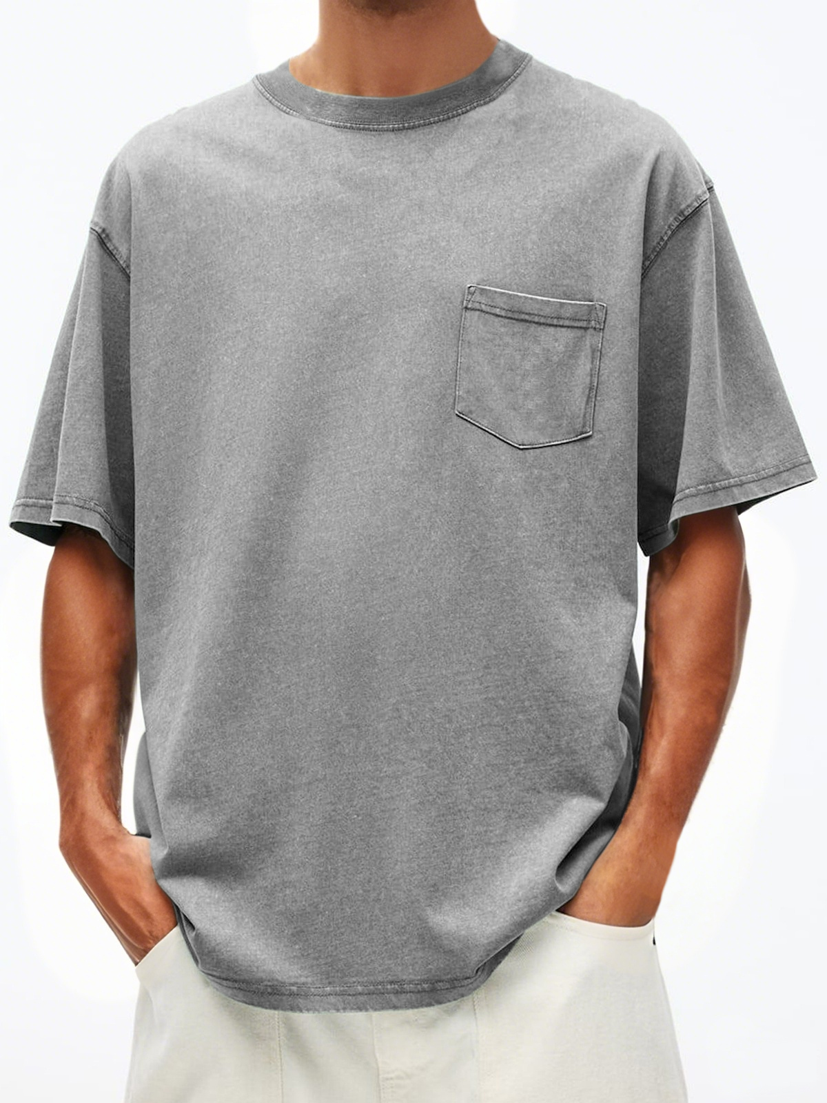 Men's Vintage Distressed Short Sleeve Crew Neck T-Shirt With Chest Pocket