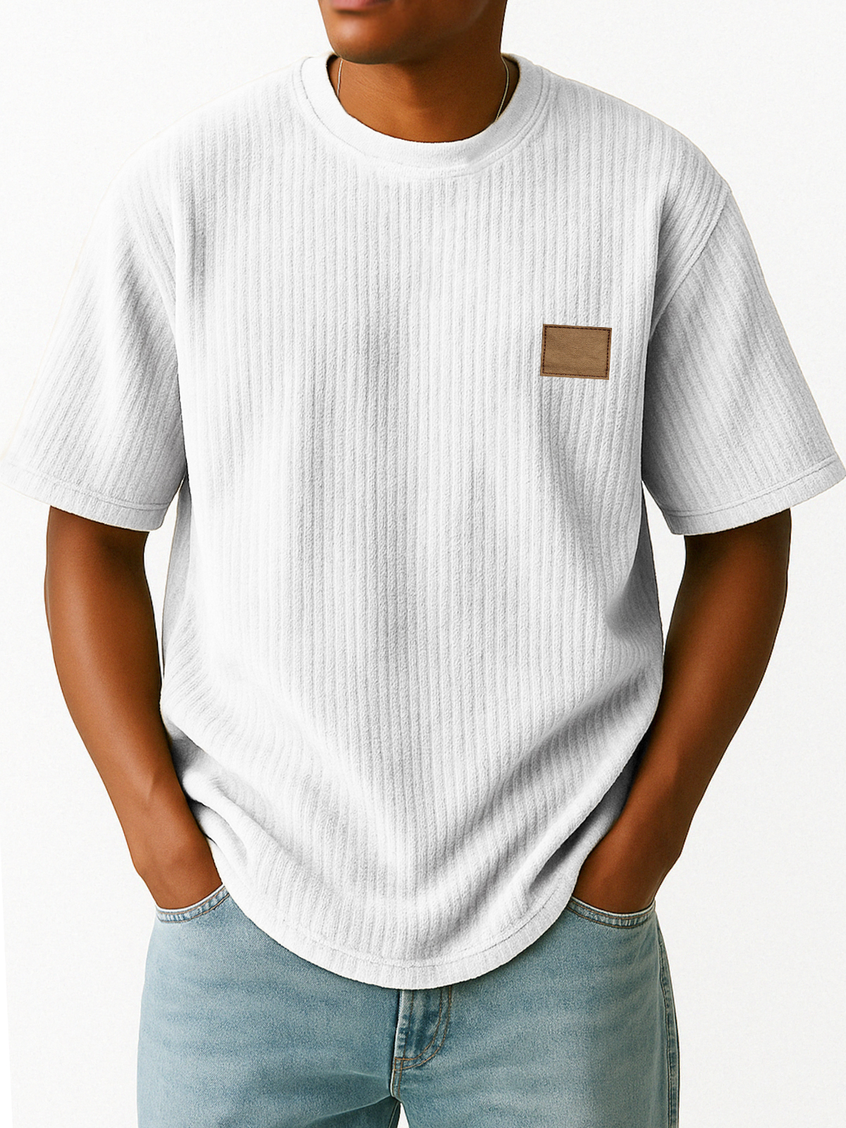 Men's Retro Vertical Stripes Embroidered Logo Casual Short-sleeved T-shirt