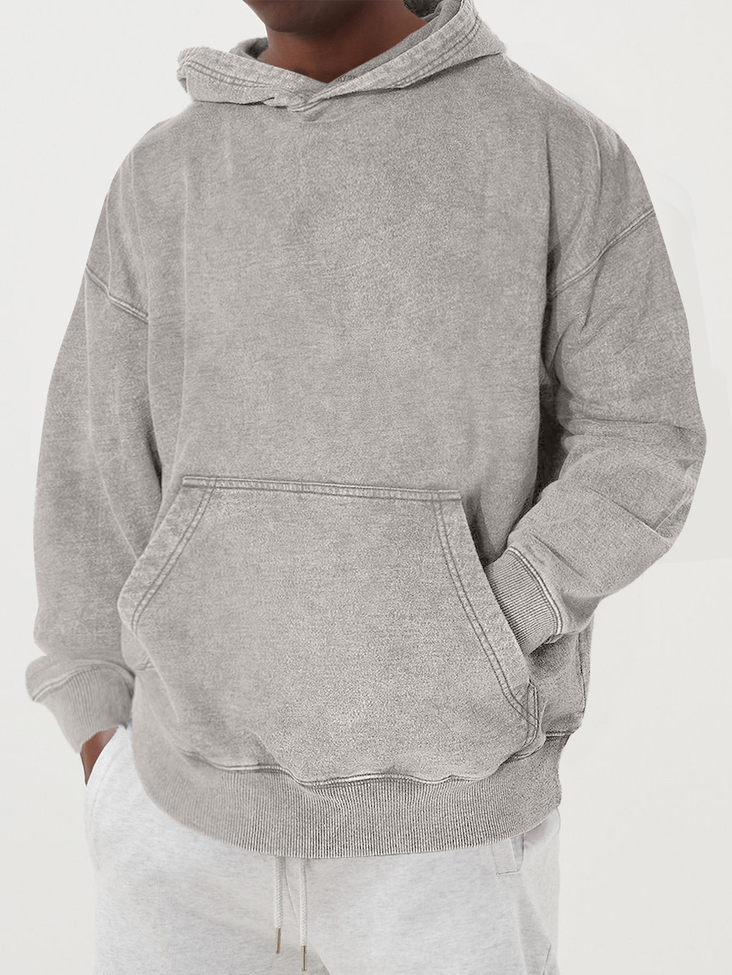 Men's Washed Distressed Cotton Pocket Hoodie
