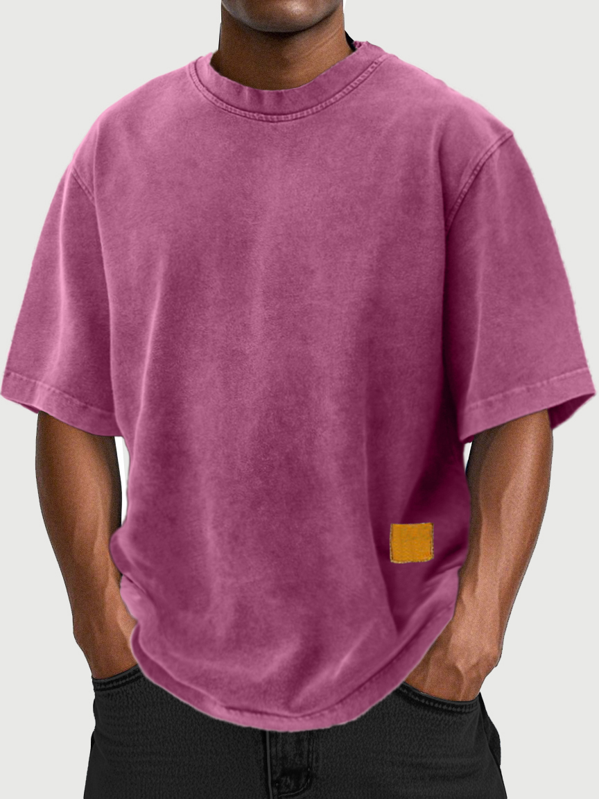 Men's Pure Cotton Retro Distressed Daily Washed Logo Short-sleeved T-shirt