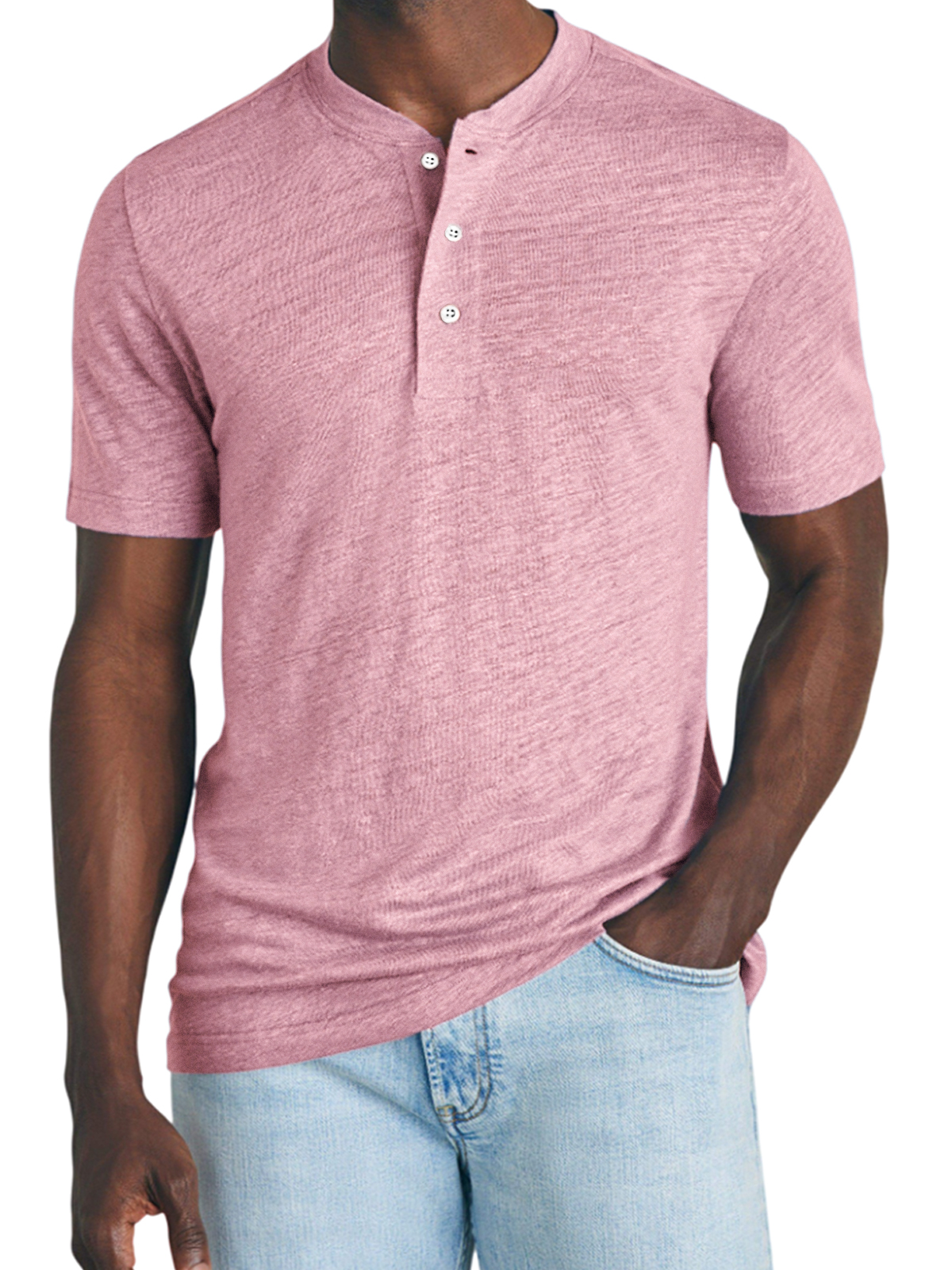 Men's Breathable Lightweight Slub Cotton Casual Basic Henley Short Sleeve T-Shirt Top
