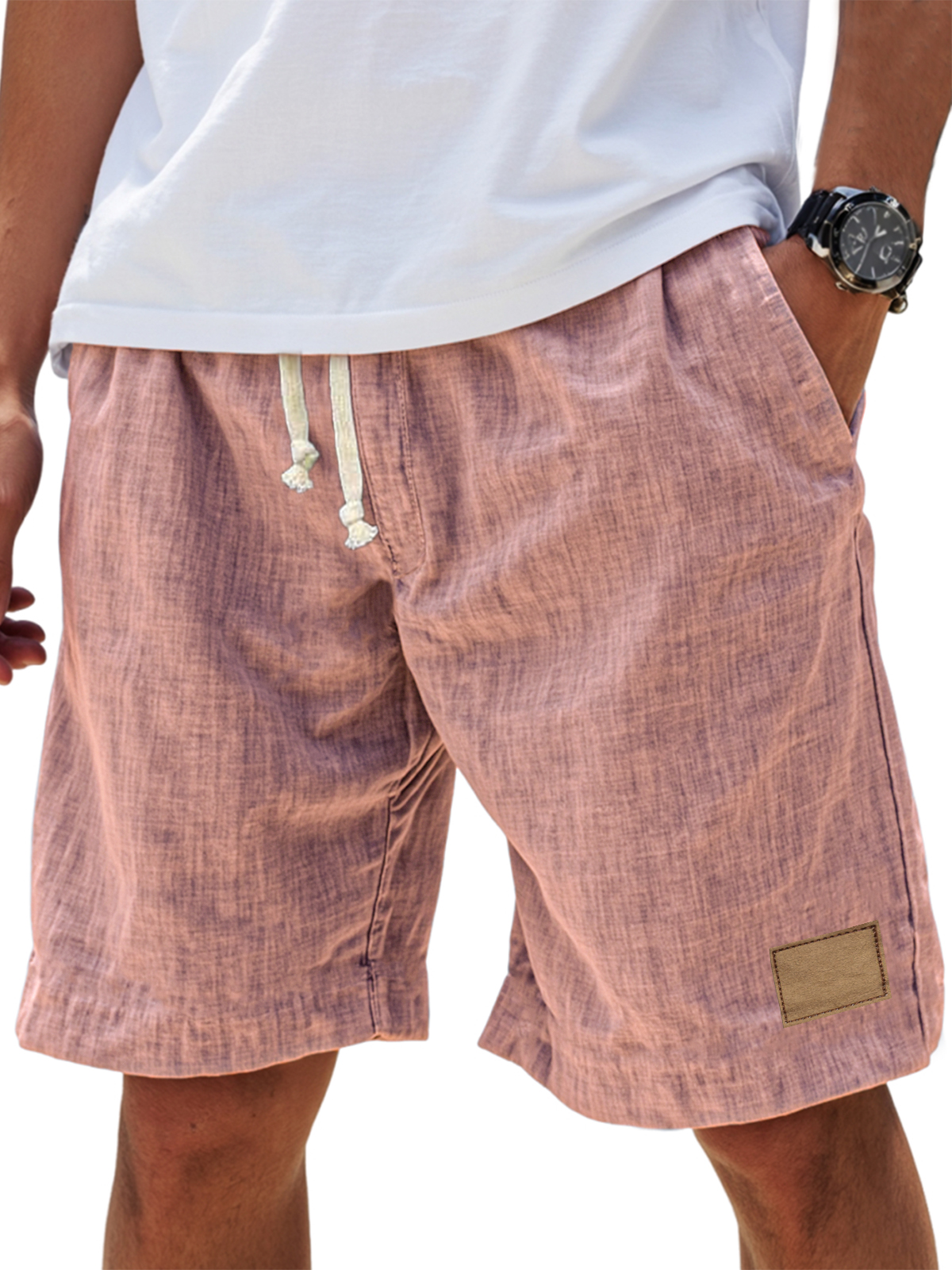 Men's Casual Breathable Linen Embroidered Logo Loose Holiday Shorts