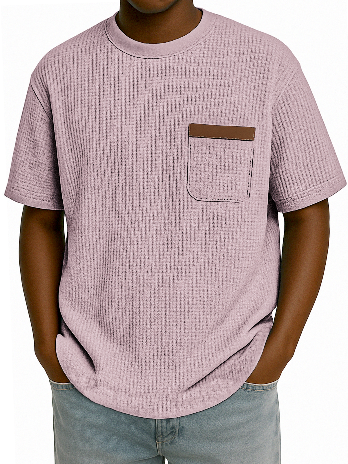 Men's Comfortable Waffle Stylish Everyday Casual Short Sleeve T-Shirt with Embroidered Chest Pocket