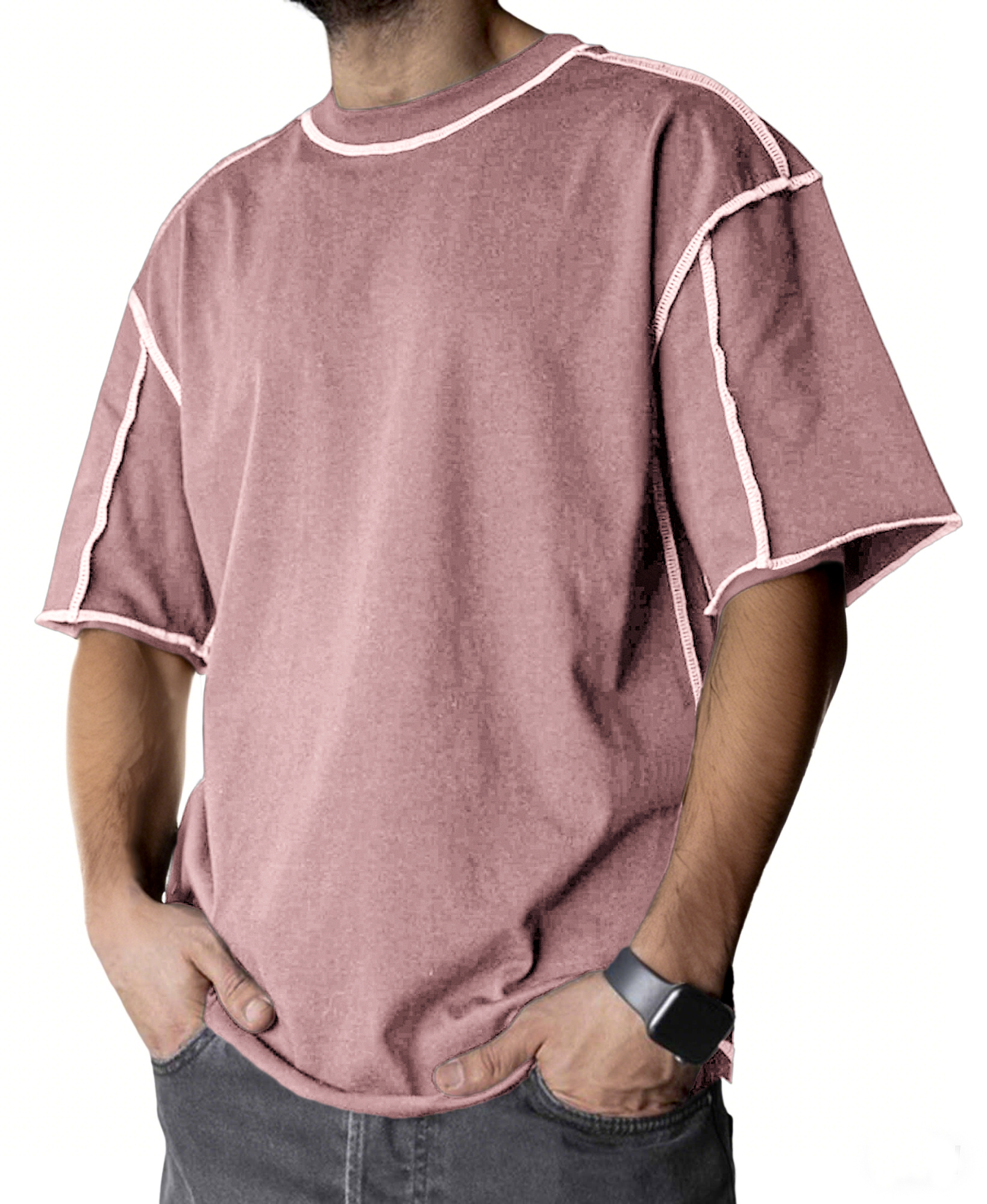 Men's Stylish Contrast Stitch Casual Everyday Basics Crew Neck T-Shirt