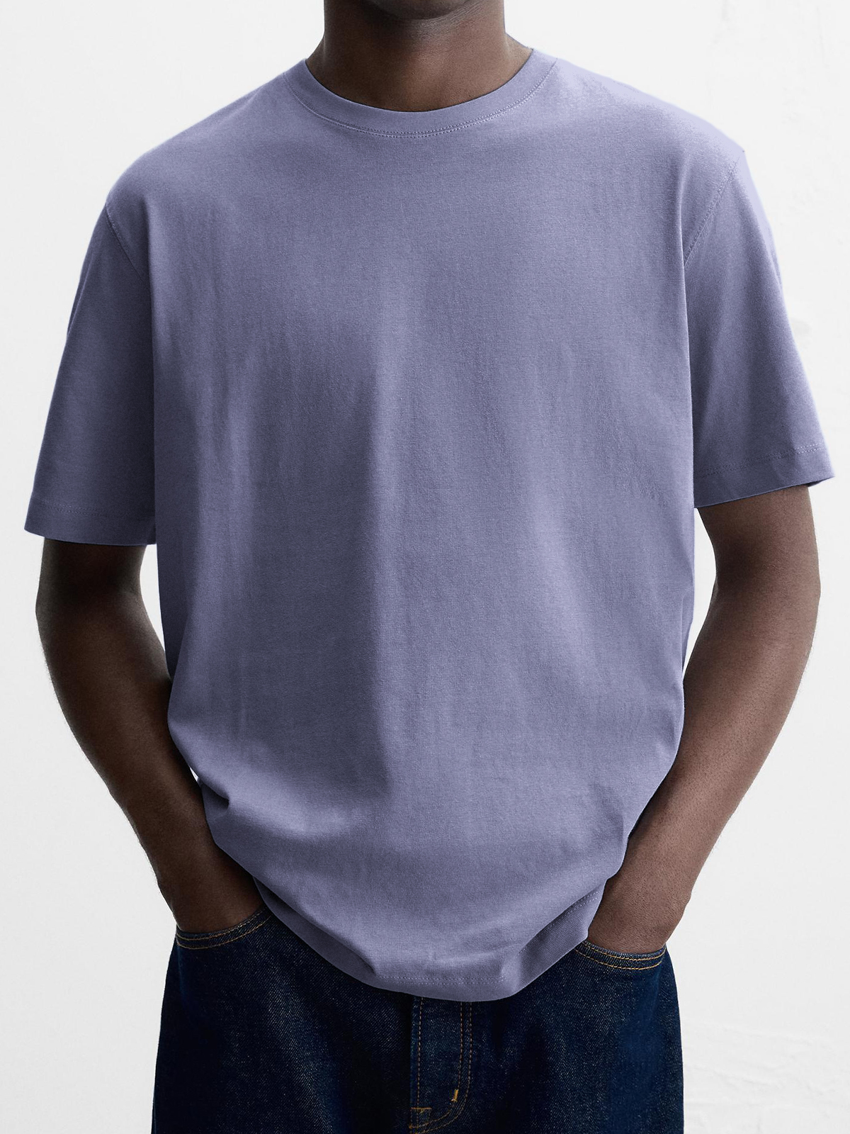 Men's Basic Solid Color Heavyweight Casual Crew Neck Short-sleeved T-shirt