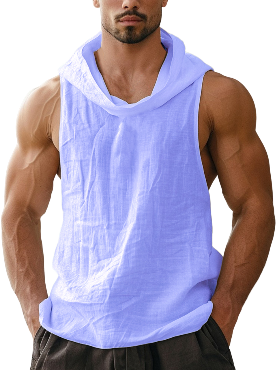 Men's Linen Hooded Breathable Beach Casual Sleeveless Vest T-Shirt Tank Top