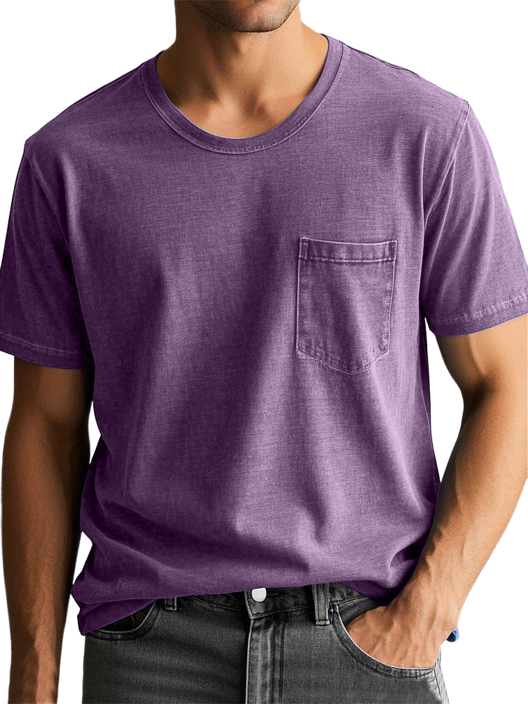 Men's Vintage Distressed Pocket Short Sleeve Round Neck T-shirt