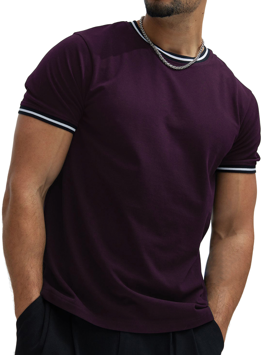 Men's Contrast Color Simple Trendy Fashion Short-sleeved T-shirt