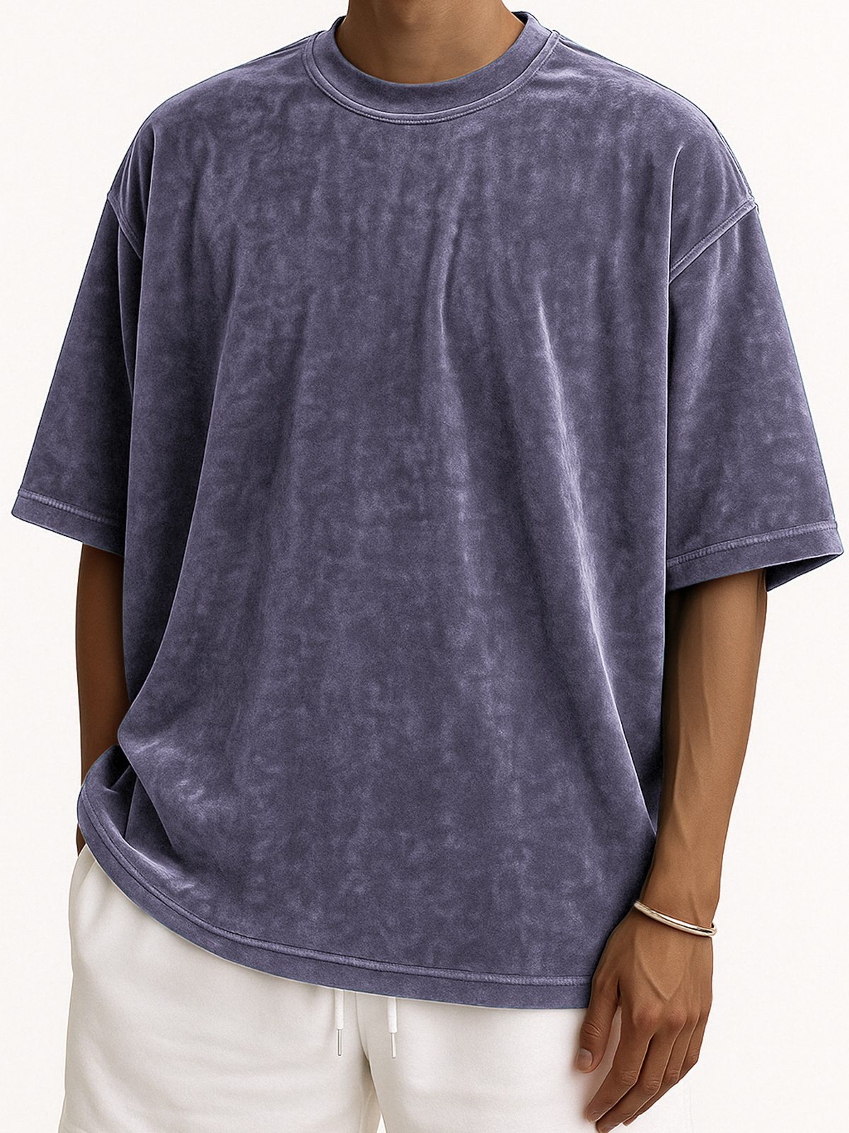 Men's Soft and Loose Velvet Stylish Textured Everyday Casual Short Sleeve T-Shirt