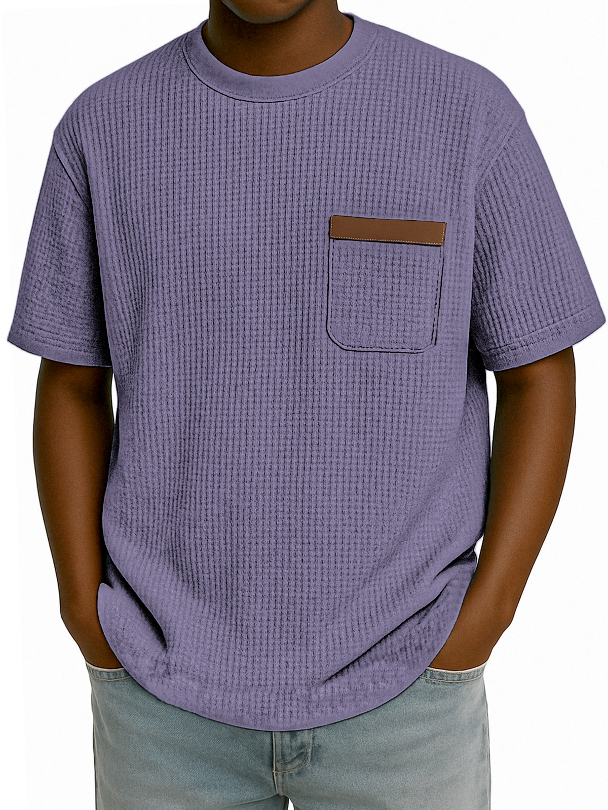Men's Comfortable Waffle Stylish Everyday Casual Short Sleeve T-Shirt with Embroidered Chest Pocket