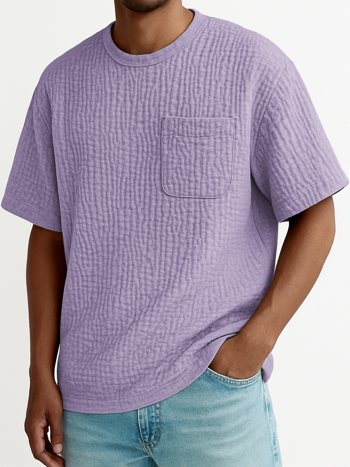 Men's Wrinkled Textured Casual Short-sleeved T-shirt with Chest Pocket