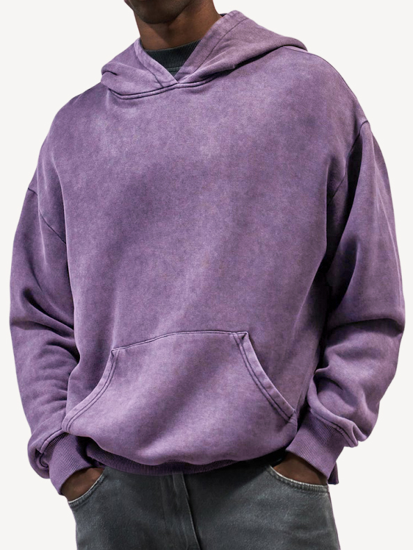 Men's Vintage Washed Distressed Basic Hooded Sweatshirt