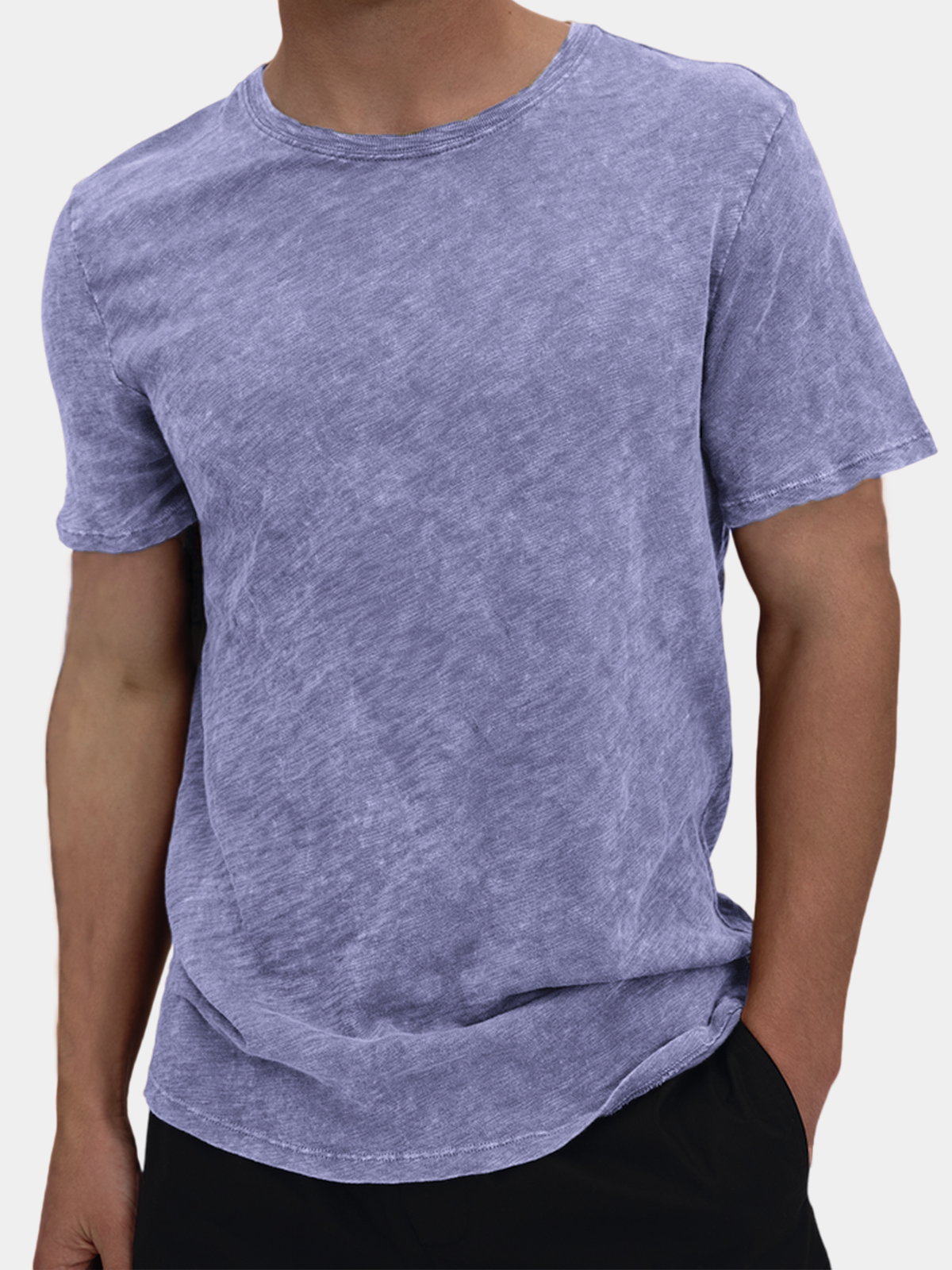 Men's Slub Cotton Retro Distressed Casual Basic Round Neck T-Shirt Top