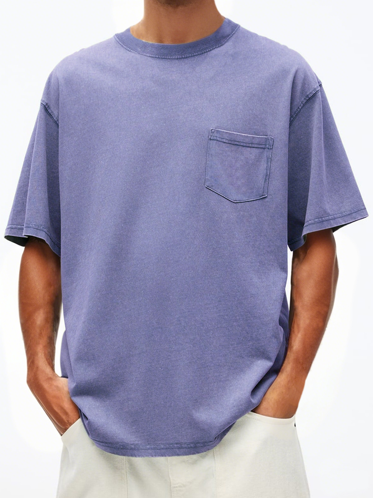 Men's Vintage Distressed Short Sleeve Crew Neck T-Shirt With Chest Pocket