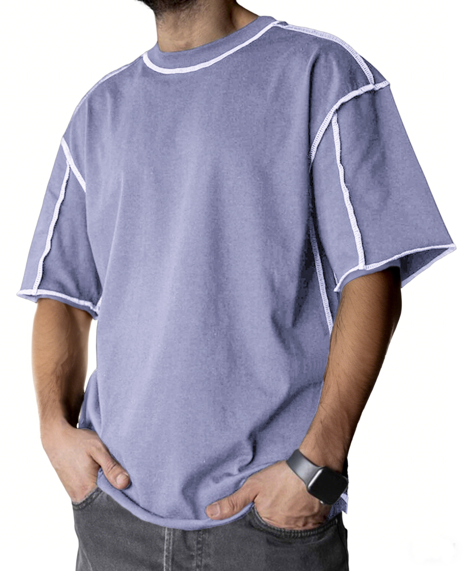Men's Stylish Contrast Stitch Casual Everyday Basics Crew Neck T-Shirt