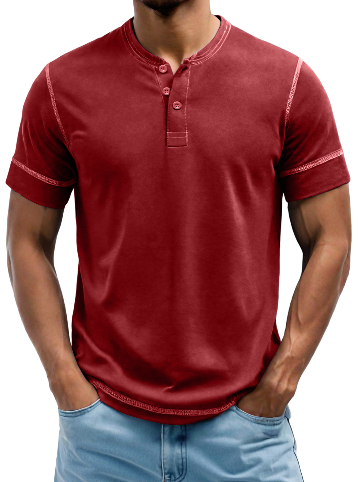 Men's Henry Elastic Cotton Daily Casual T-shirt