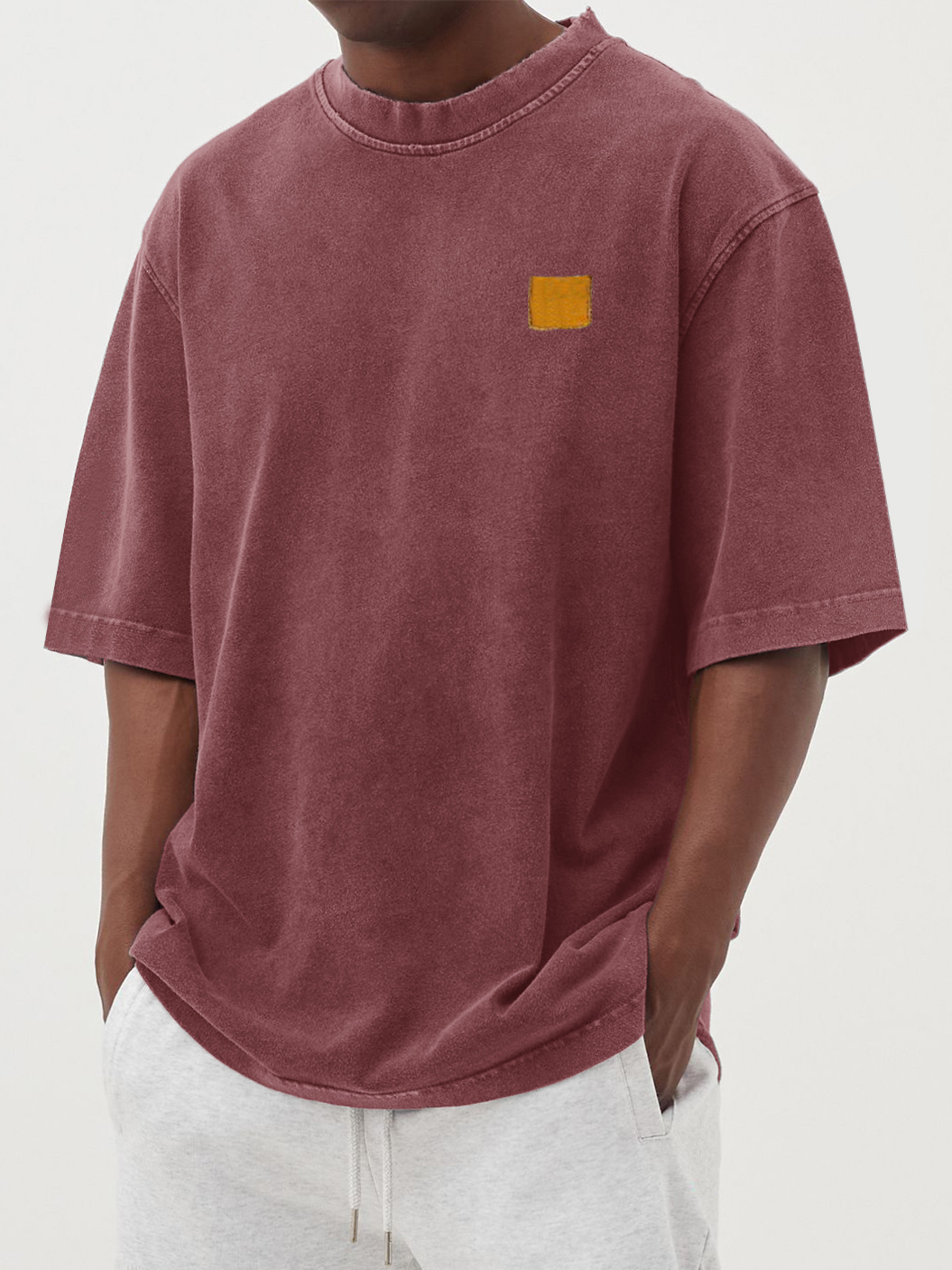 Men's Retro Distressed Washed Embroidered Logo Short-sleeved T-shirt