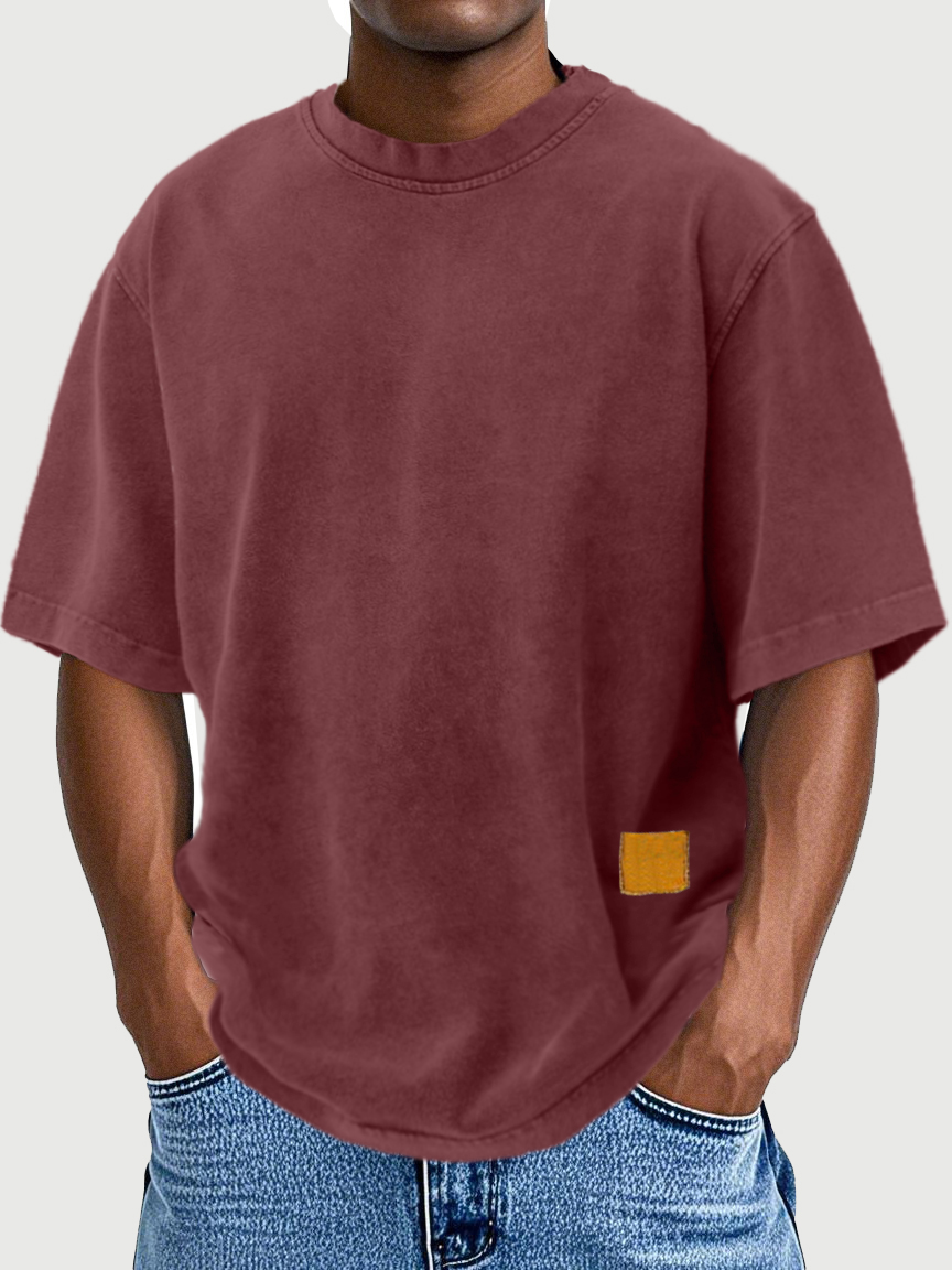 Men's Pure Cotton Retro Distressed Daily Washed Logo Short-sleeved T-shirt