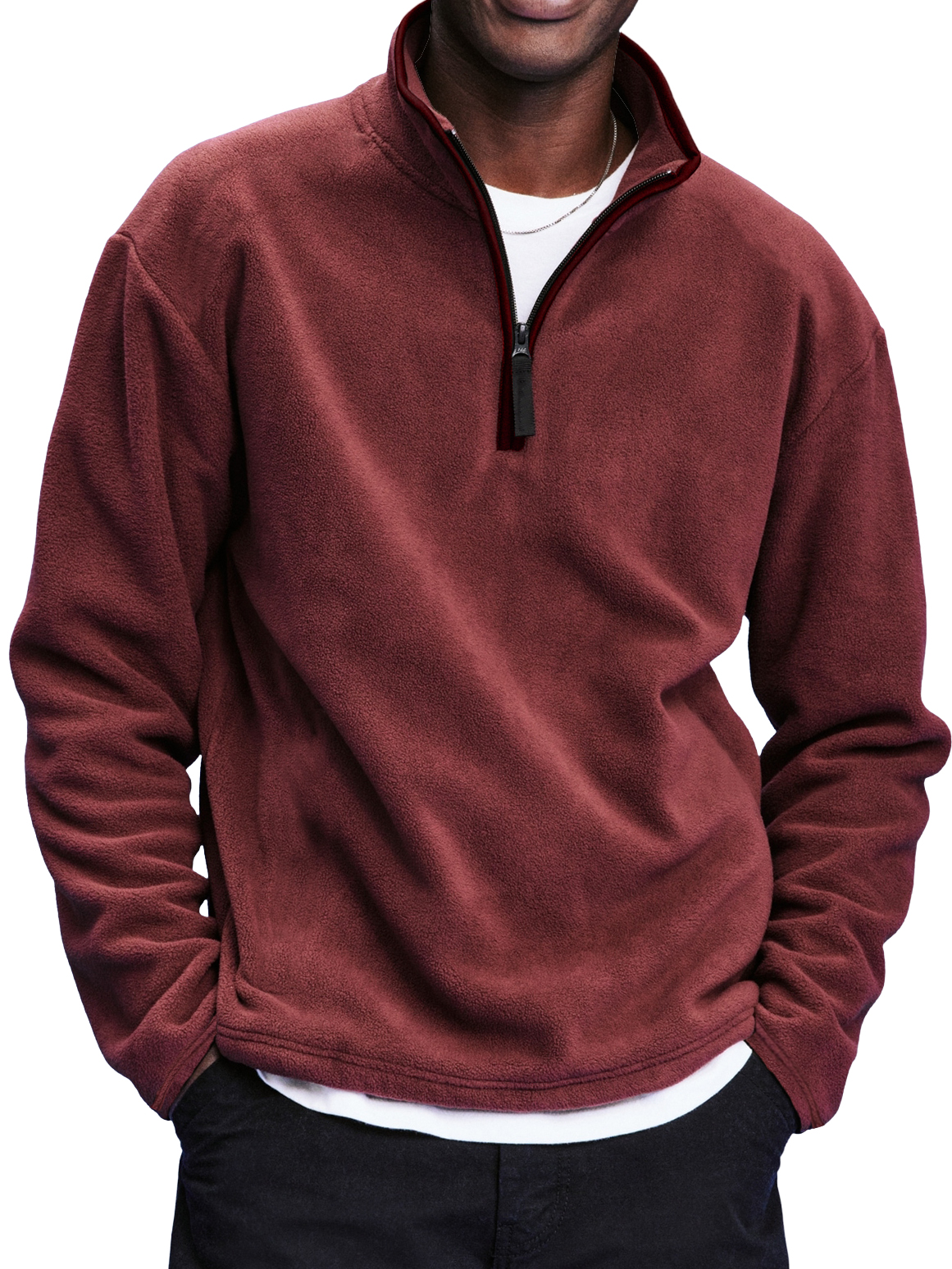 Men's Retro Polar Fleece Quarter Zip Stand Collar Casual Sweatshirt