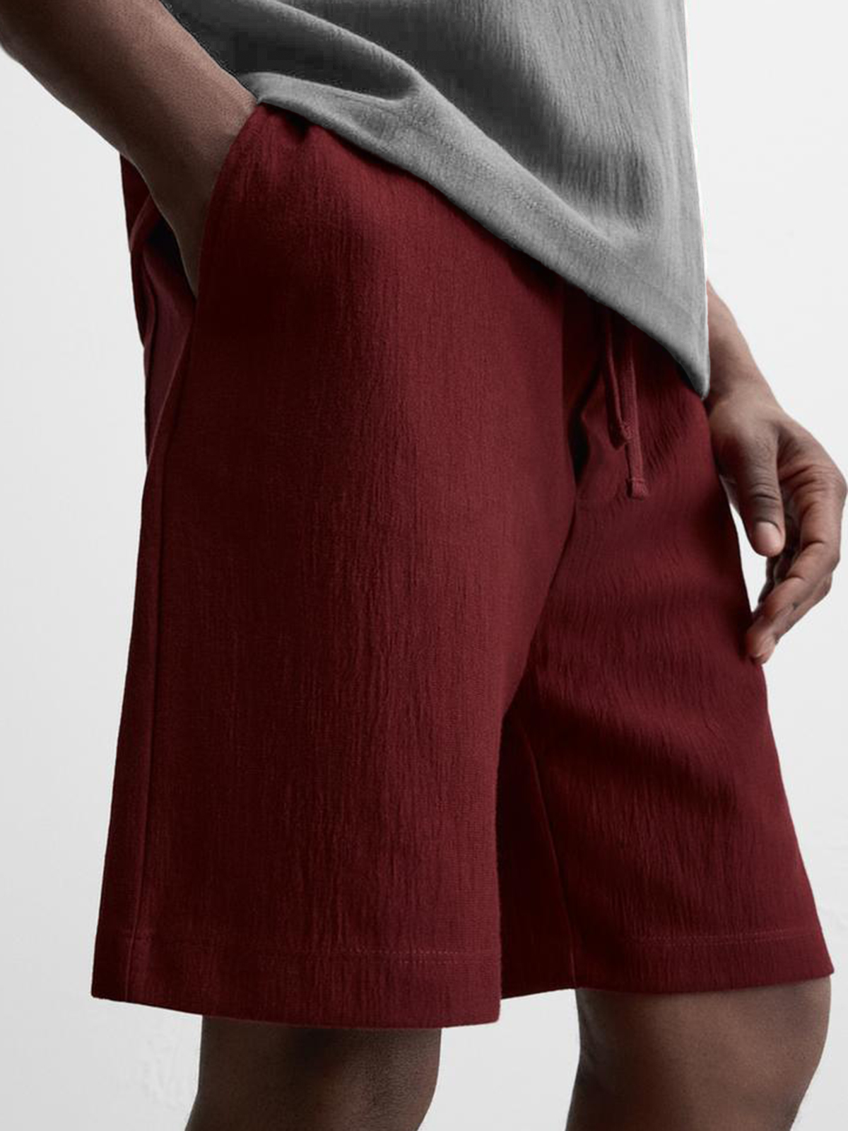 Men's Texture Crinkled Daily Casual Shorts Drawstring Elastic Waist Shorts