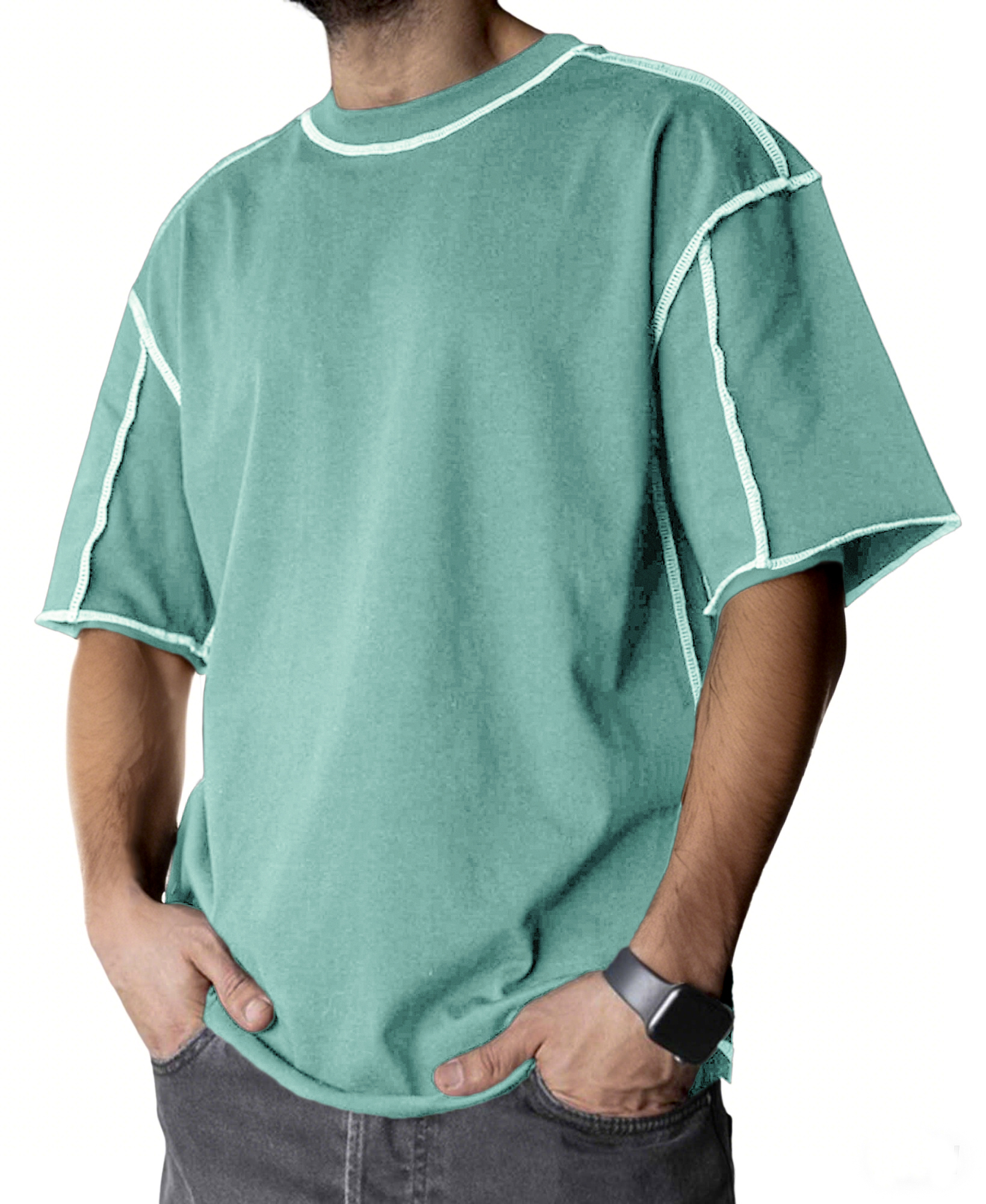 Men's Stylish Contrast Stitch Casual Everyday Basics Crew Neck T-Shirt