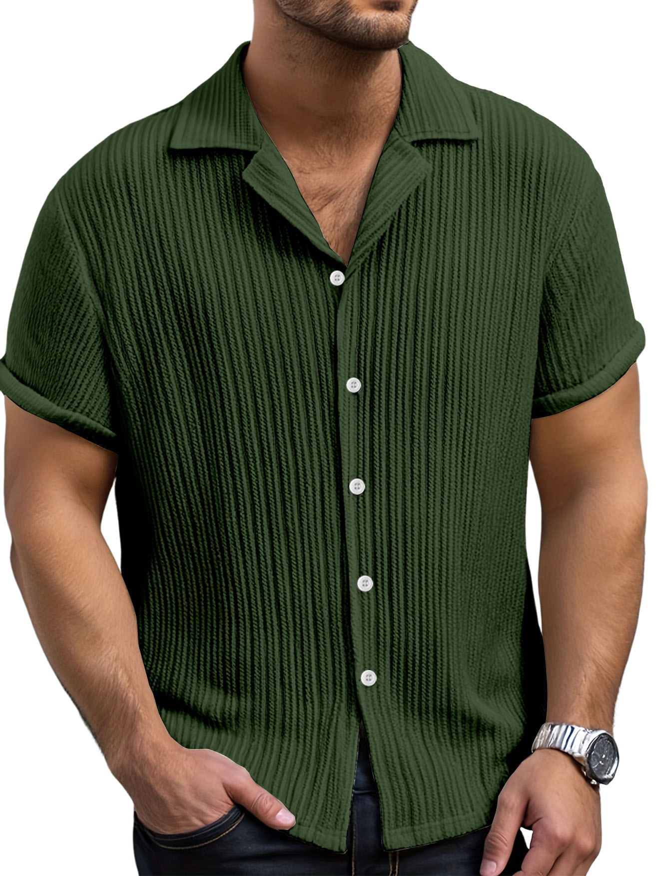 Men's Casual Retro Jacquard Striped Casual Shirt
