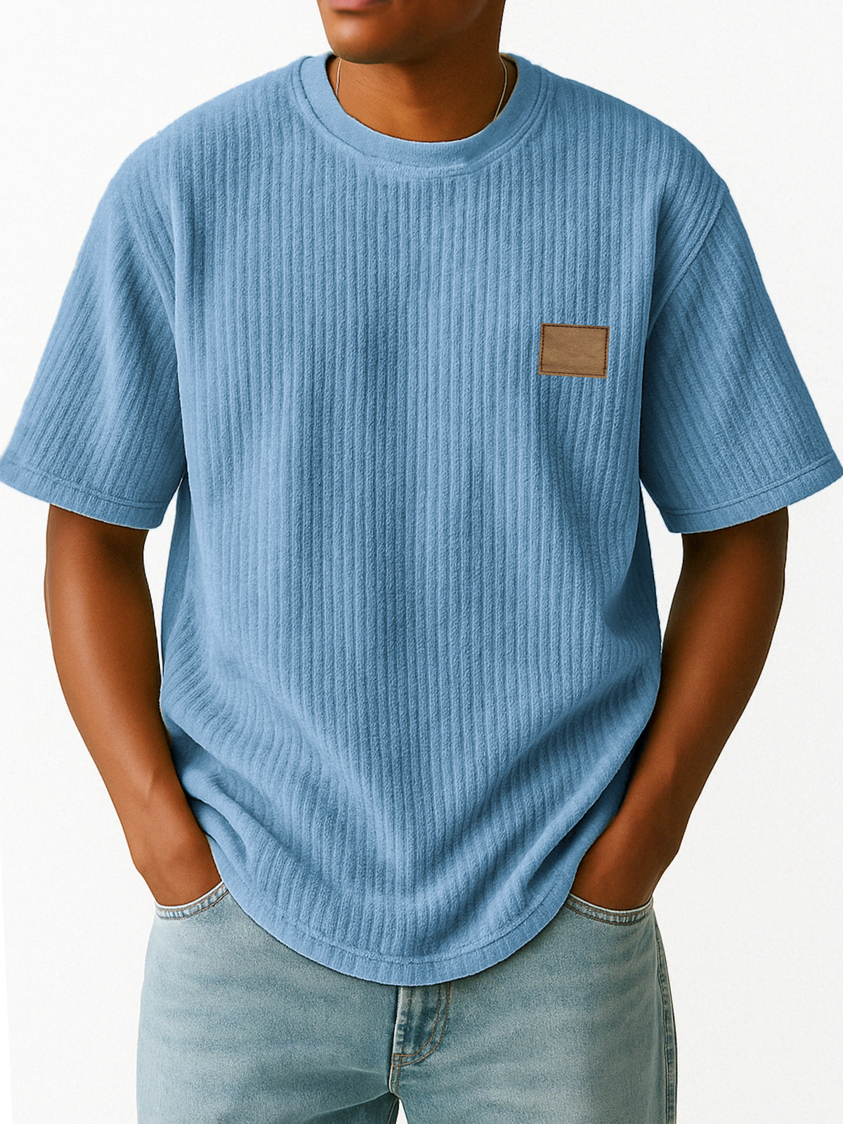 Men's Retro Vertical Stripes Embroidered Logo Casual Short-sleeved T-shirt