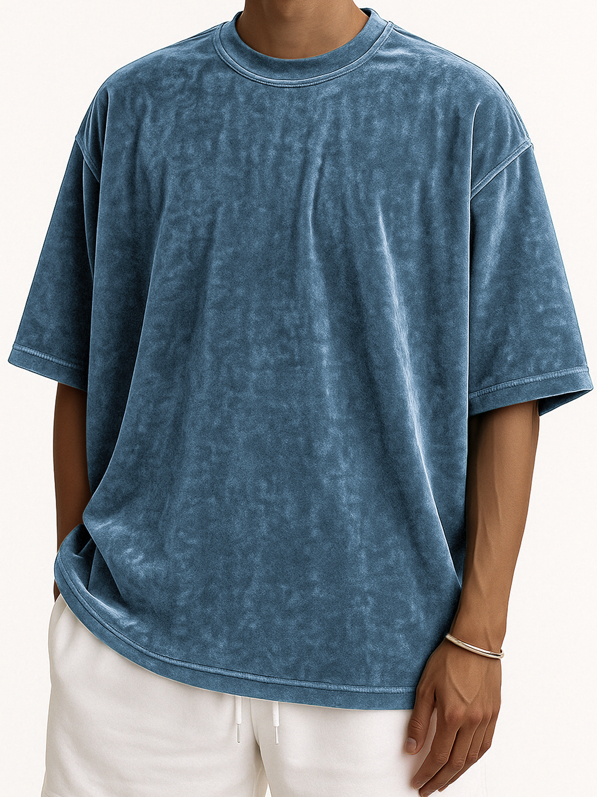 Men's Soft and Loose Velvet Stylish Textured Everyday Casual Short Sleeve T-Shirt